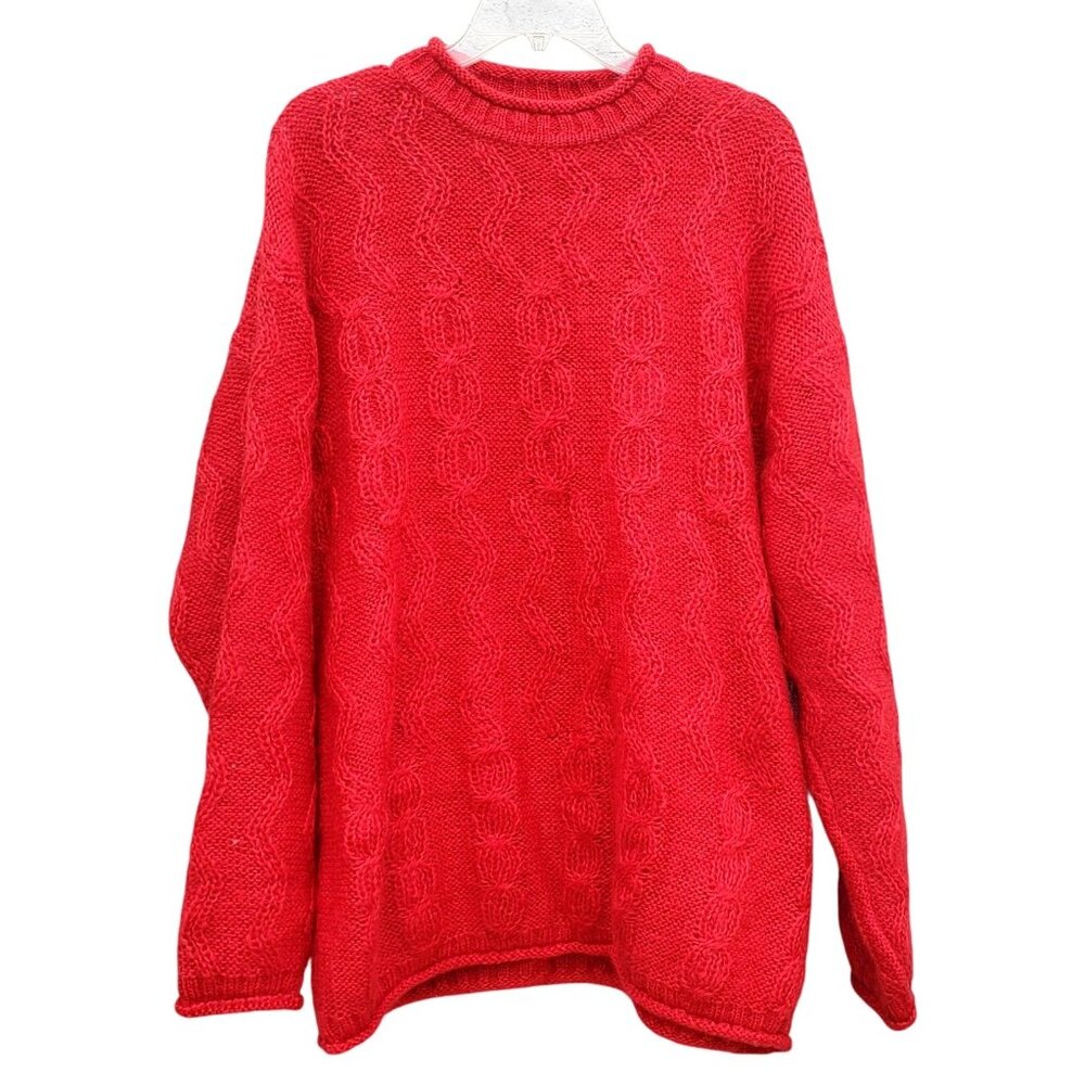 Vintage Esprit Mens Red Mohair Sweater Oversize Pullover 3XL 4XL Cable Knit 90s - Picture 8 of 10